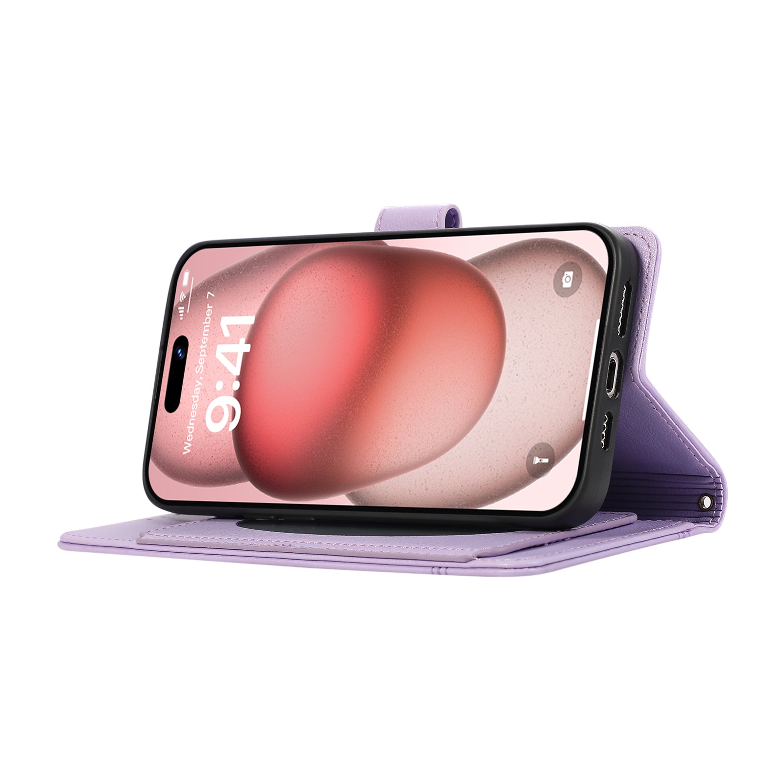 For iPhone 13 Pro Max Case Stand Wallet PU Leather Phone Cover with 2 Straps - Purple For iPhone 13 Pro Max Case Stand Wallet PU Leather Phone Cover with 2 Straps - Purple
